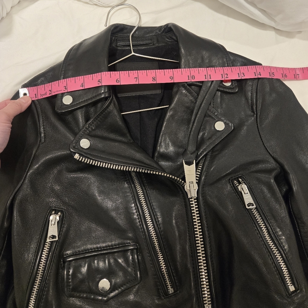 All Saints Black Leather Crop Biker Jacket - Picture 10 of 14